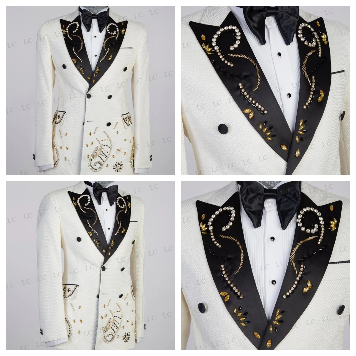 

Элегантный цельный пиджак с цветочным принтом, мужские костюмы, черный смокинг с остроконечными лацканами и бриллиантами, бисером, тонкий смокинг для свадьбы, жениха, выпускного вечера, большие размеры на заказ