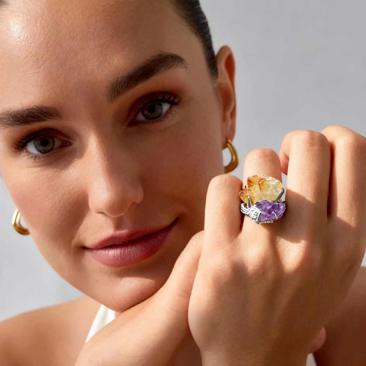 

Natural Gemstone Ring Unisex Ring Unique Crystal Fashion Jewelry Adjustable Unisex Party Gift Ring Raw Stone Jewelry