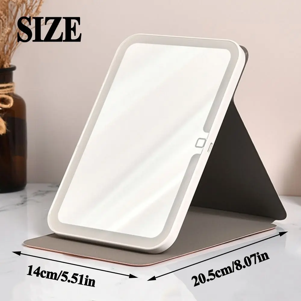 Foldable Fold Makeup Mirror Touch Screen Adjustable Light Cosmetic Mirrors Portable PU Leather Vanity Mirror Office