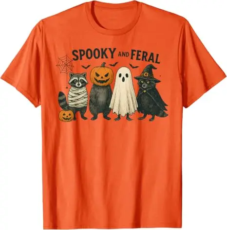 Gruseliges und wildes Halloween-Hexen-Waschbär-Geister-Mumien-Kostüm T-Shirt Y2k Trick or Treat Vintage Boo Hexen-Kürbis-Grafik-Bekleidung – Detail 19