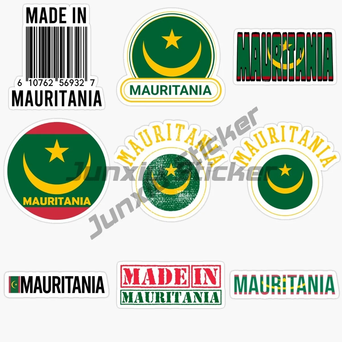 Mauritanian Flag, National Emblem, Car Sticker, Vinyl Self-adhesive Waterproof and Sunscreen Decorative Sticker