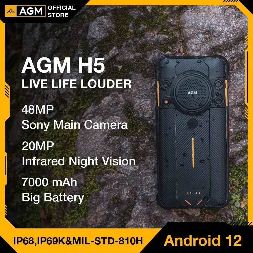 AGM H5 6+128G Rugged Smartphone Large Capacity 7000MAH IP68/IP69K Cell Phone 3.5W Loud Speaker Night Vision