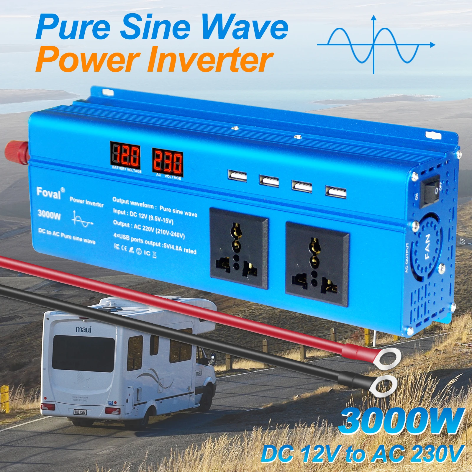 

Pure Sine Wave Inverter 3000w Power DC12V To AC110V 220V Portable Converter UN EU US Socket Car Solar Inverter