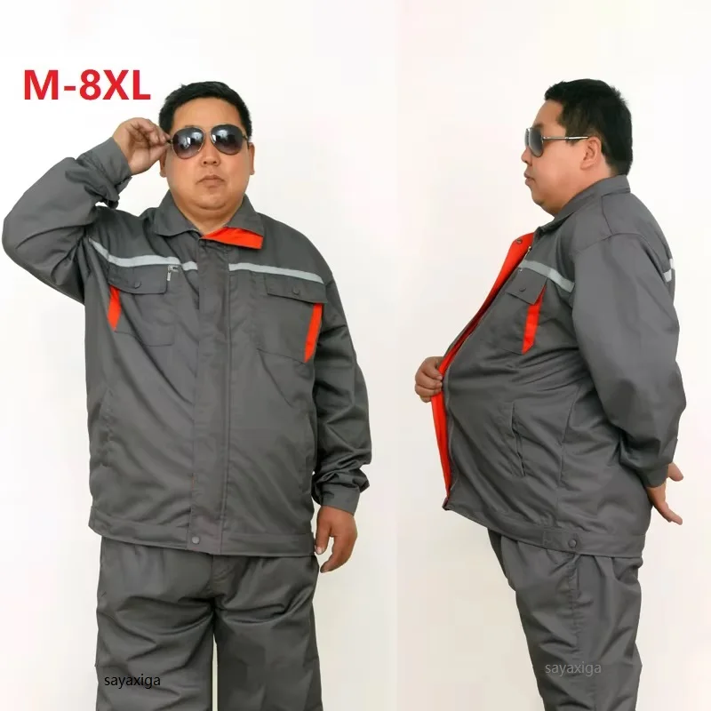 

Oversize Reflective Work Clothing Men Multi Pockets Mechanical Auto Repairmen Durable Loose Uniforms Plus Size Workshop Coverall