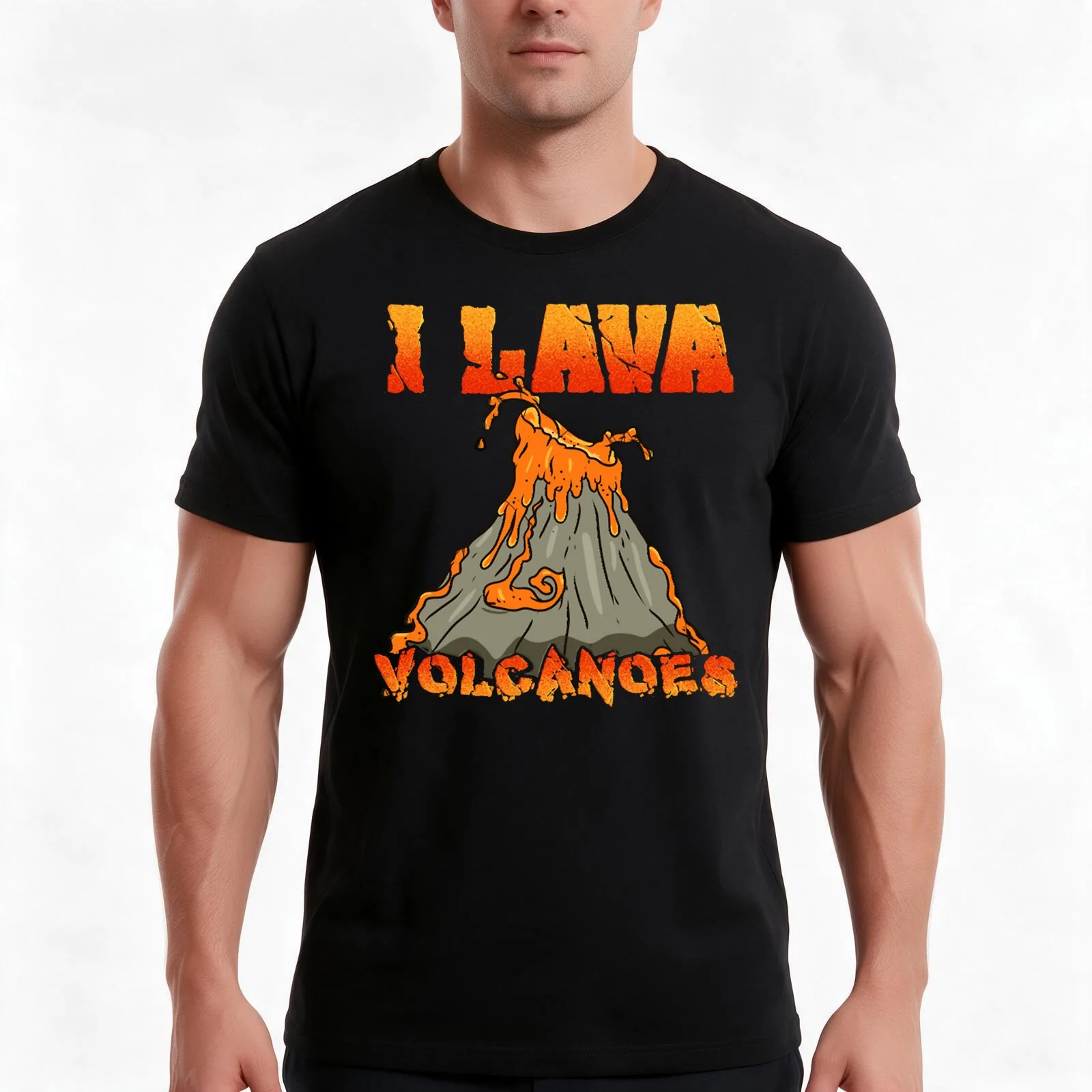 I Lava Volcanoes T-Shirt, Summer Casual Cotton Tee, Oversized Streetwear Tops, Vintage Graphic Print, Loose Fit Short Sleeve