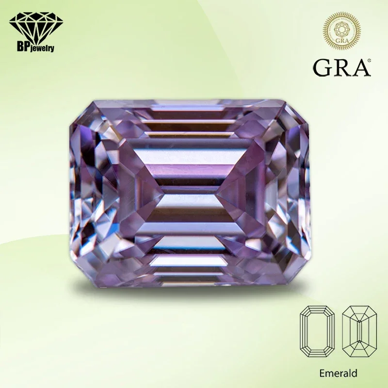 

Moissanite Diamond Light Purple Color Emerald Cut Lab Created Gemstone for DIY Advanced Jewelry Making with GRA Certificate