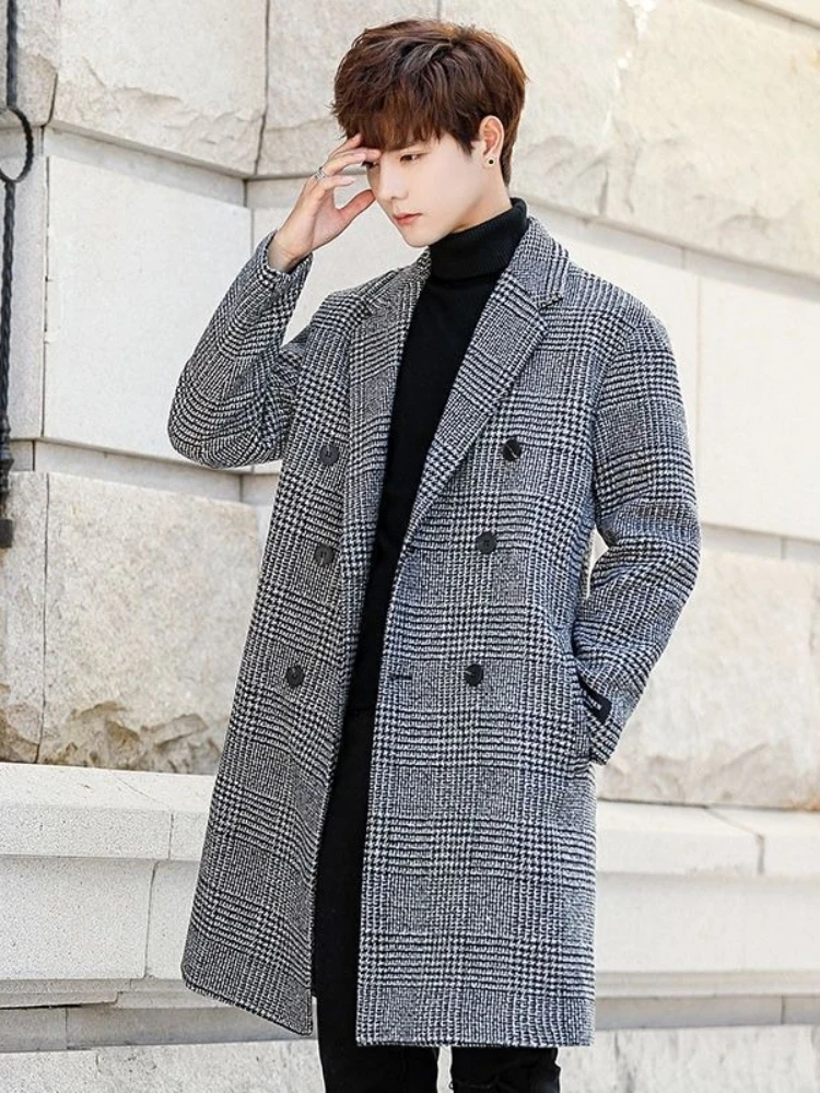 

Men's Long Fashionable Wool Coat British Style Warm Casual Overcoat Stylish Versatile Middle Length Jacket