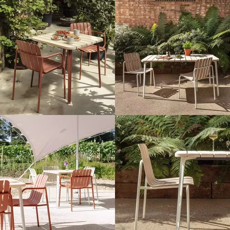 Nordic Metal Outdoor Dining Set 1 Table 4 Chairs Patio Garden Balcony Leisure Square Furniture