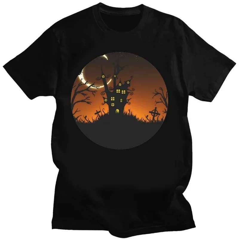 Funny Creative Ghost Gift T Shirts Women Men Clothing Tee Tops Happy Halloween Castle in The Moon T Shirt Ropa Mujer image 2