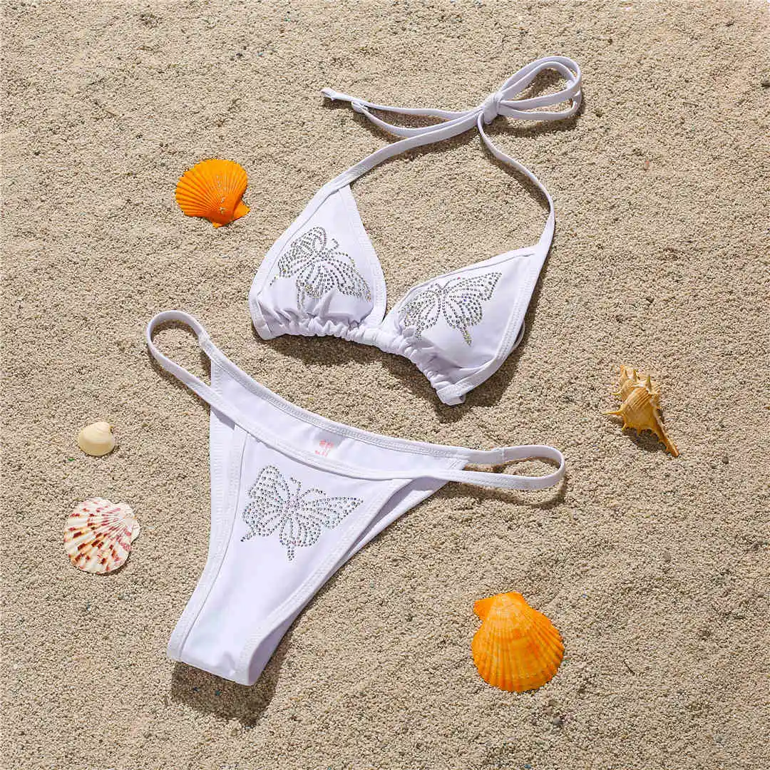 Bling Butterfly Strass-Bikini Damen-Badeanzug Zweiteiliges Bikini-Set Damen-Badeanzug Neckholder-Badeanzug Badebekleidung V2576 – Detail 35