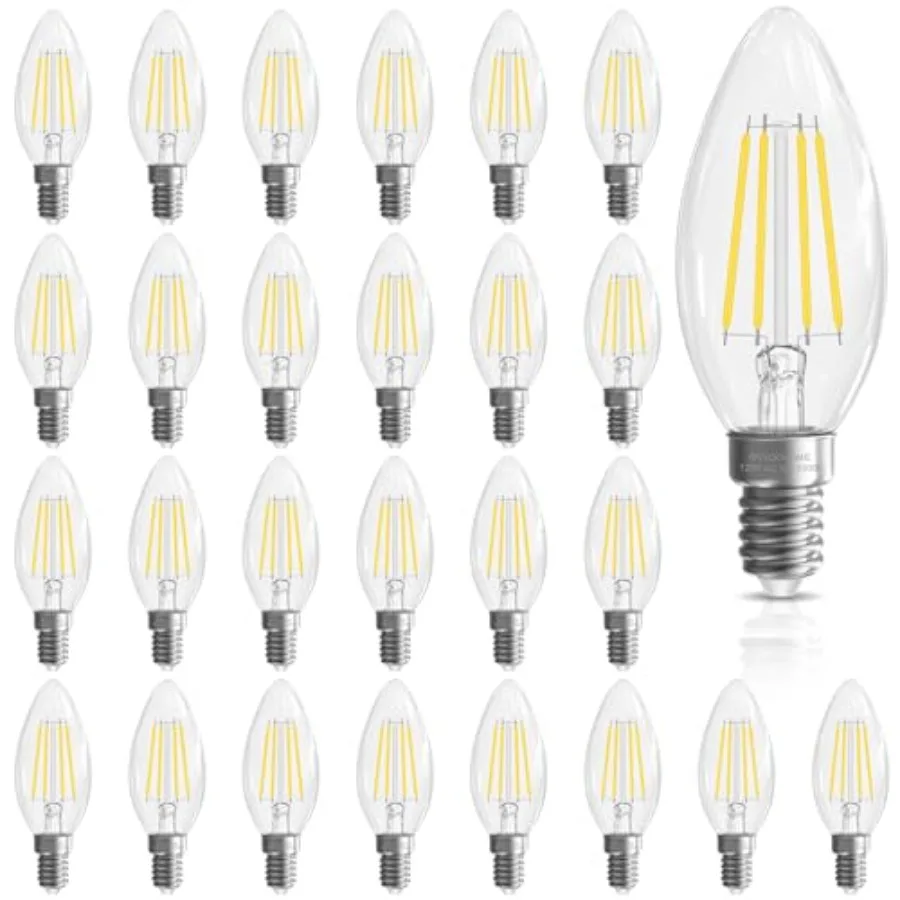 Candelabra Light Bulbs, 6W Equivalent to 60 watt E12 LED Bulb 5000K Non-Dimmable, LED Chandelier Light Bulb, B10 Candle Bulbs,