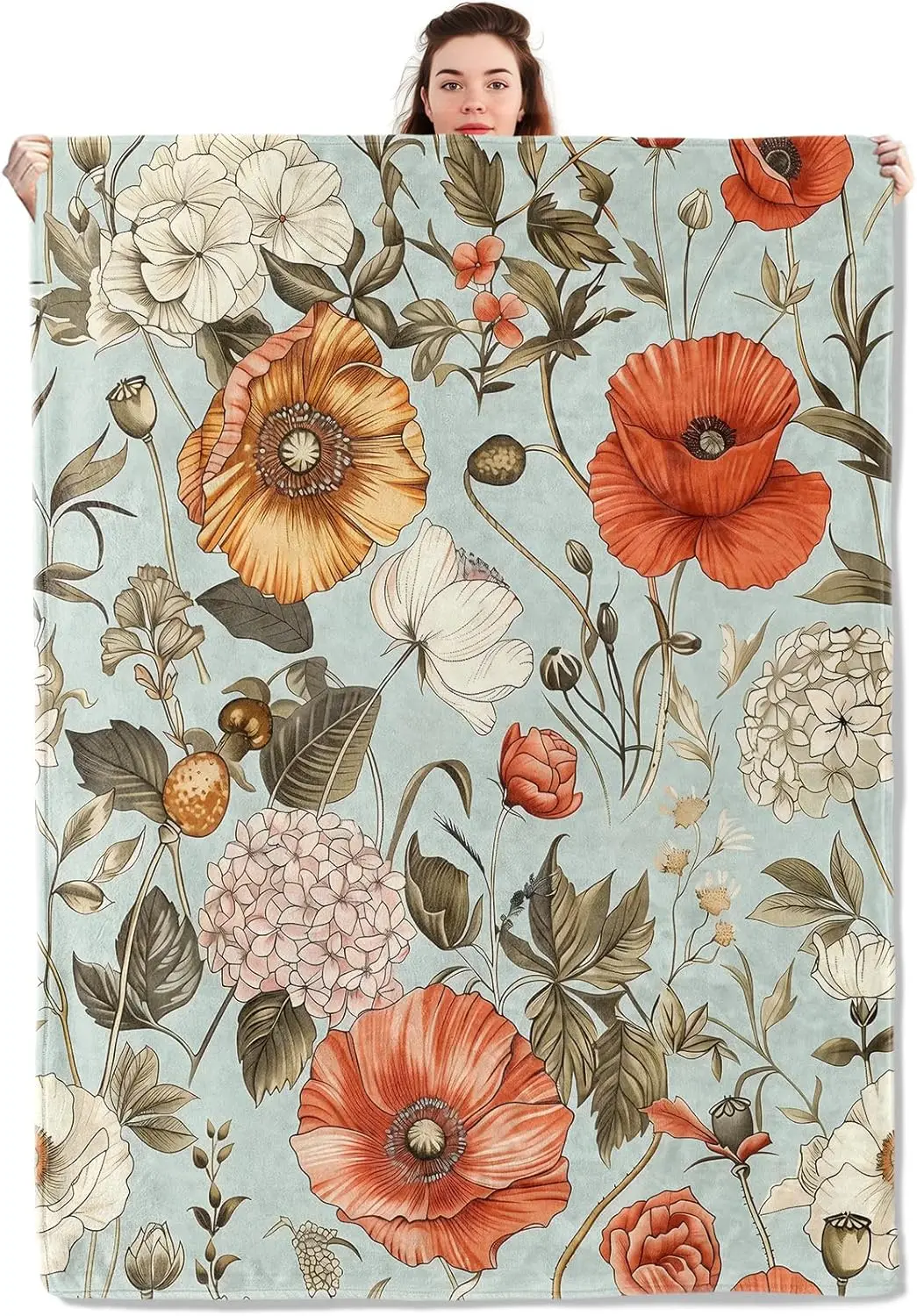 

Wildflower Blanket Lightweight Blankets Gifts for Women Flannel Throw with Colorful Floral on Beige Background Printed for Sofa