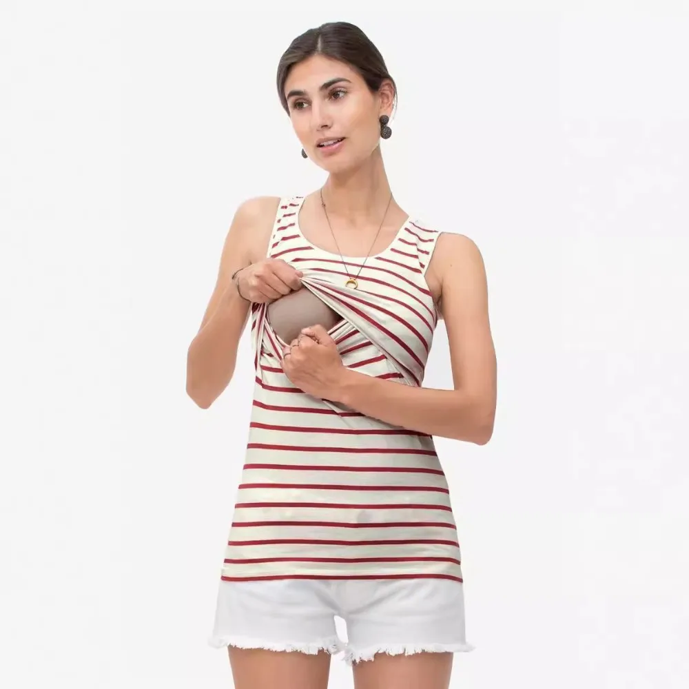 

T-shirt Striped Sleeveless Tank Top Nursing Top Nursing Cover Breastfeeding Breastfeeding