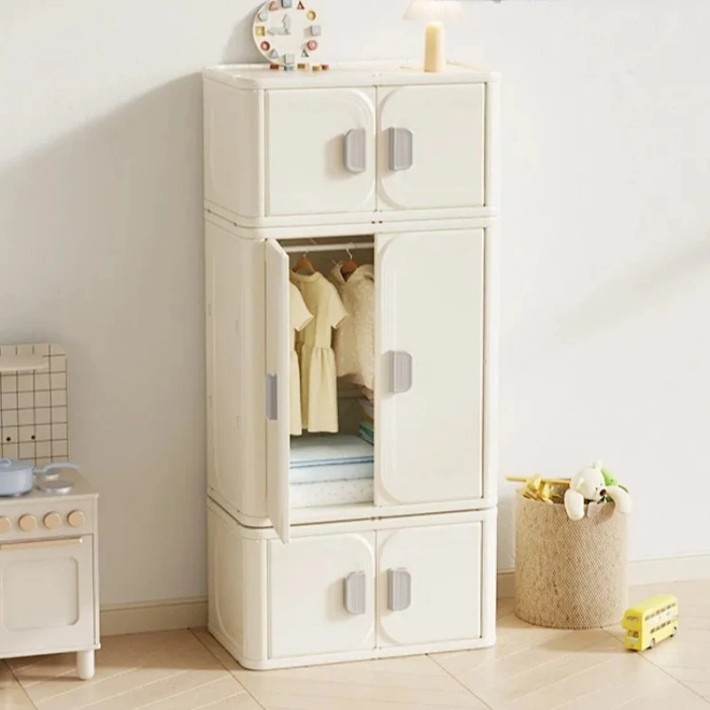 Plastic Wardrobe Storage Cabinet, Modern Closet Organizer with Doors, Dustproof Toy Storage Cabinet for Bedroom Home