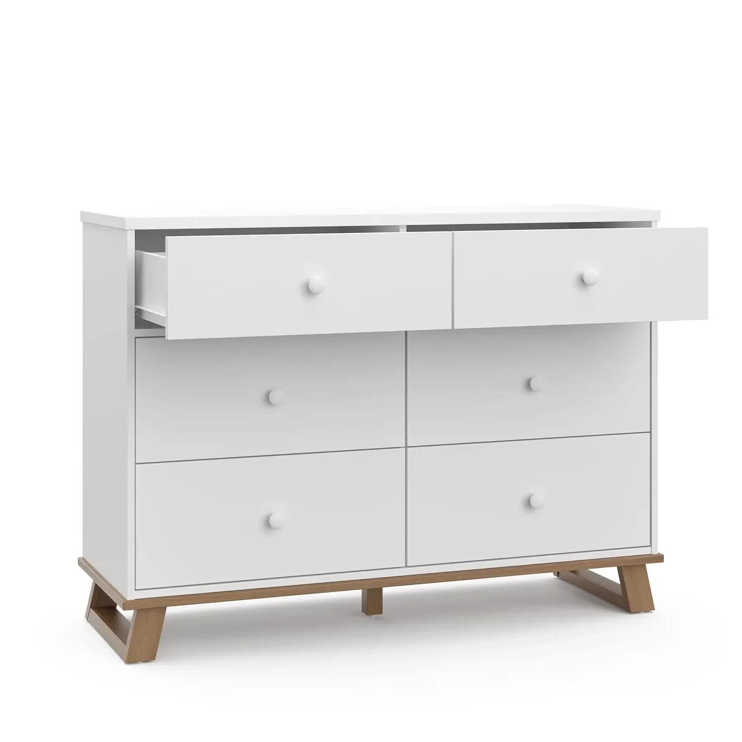 Storkcraft Modern 6 Drawer Double Dresser (White with Vintage Driftwood) – GREENGUARD Gold Certified, Modern Double Dresser