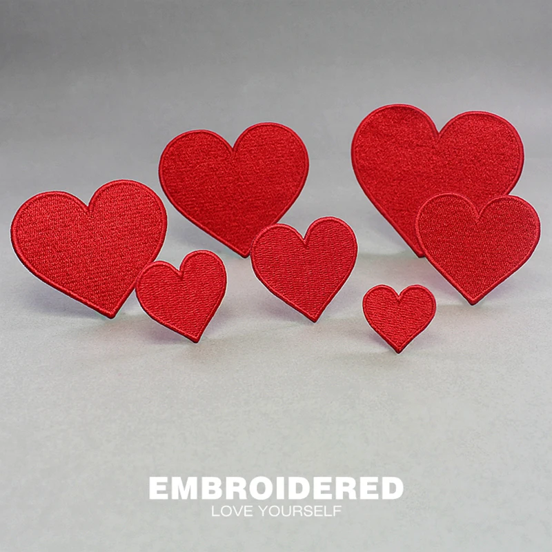 1 Piece Red Heart Patch Embroidery Sticker Iron on Patches for Clothing Accessories Embroidery DIY Clothing Applique