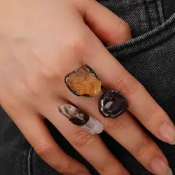 YEEVAA Healing Stone Amethyst Citrine White Crystal Ring Natural Gemstone Adjustable Handmade Jewelry for Women Girls