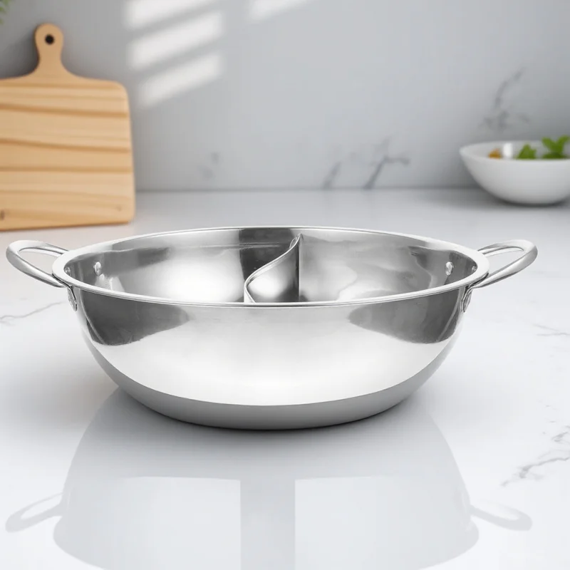 1pc Divided Hot Stainless Steel 3.5L Dual Hot Pot For Induction Gas Stove Non-Deform Rust-Proof Kitchen Cooking Pot Two-Flavor