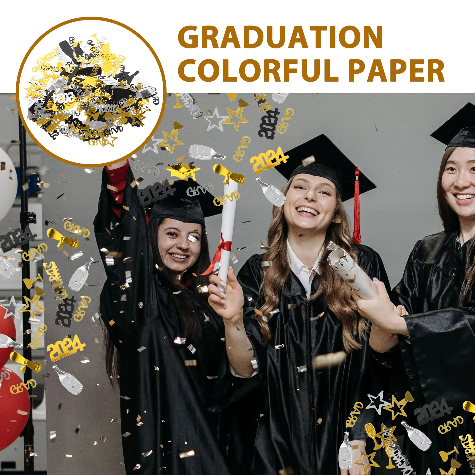 

2024 Graduation Confetti 30g Black Gold Table Decor Party Centerpieces Desktop Decoration Festival Accessories