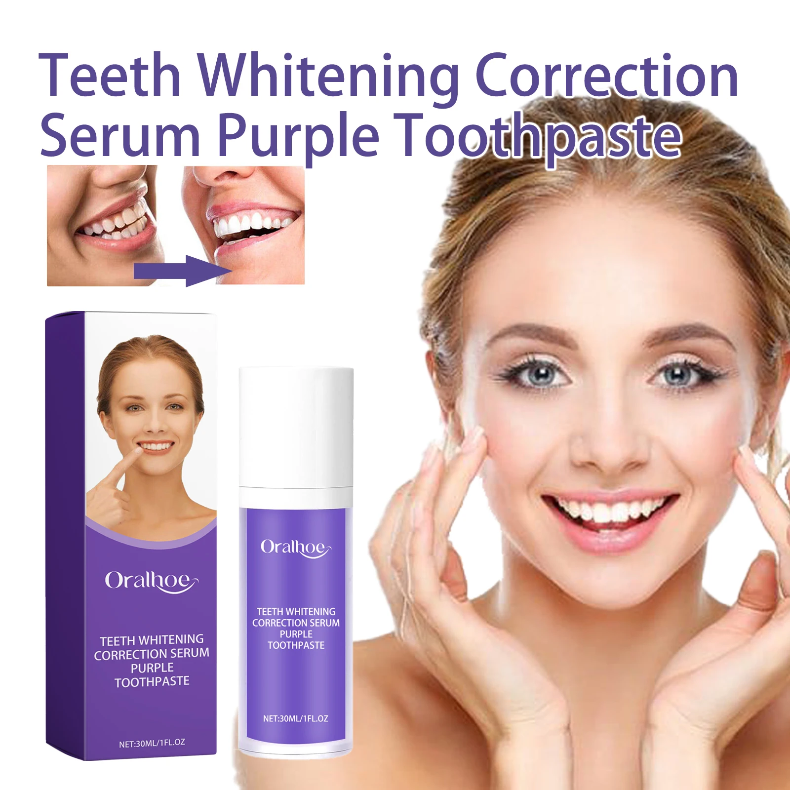 

Purple Whitening Toothpaste Cleanses Stains Freshens Breath Eliminates Odors Removes Teeth Tartar Protects Gingivals Care 30ml