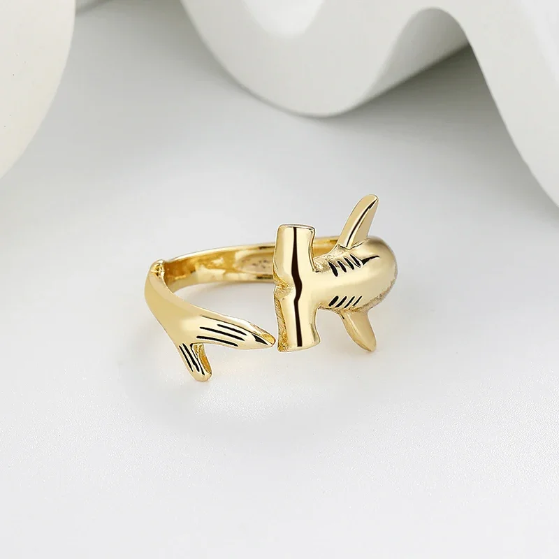 Fashion Gold Silver Color Animal Ring Marine Shark Resizable Open Viking Anillo For Women Men Ocean Lover Finger Jewelry Joias