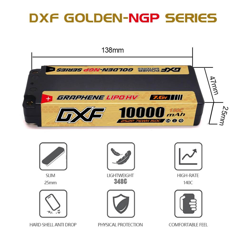 DXF 2S 7,6 В 5 мм Bullet Graphene 9200 мАч 8000 мАч 7200 мАч 8400 мАч 10000 мАч Lipo Батарея для соревнований с короткой упаковкой для RC 1/10