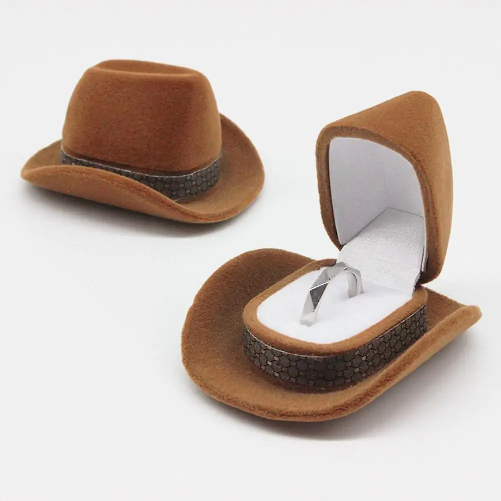 New Creative Cowboy Hat Shape Rings Box Velvet Jewelry Jewelry Packaging Gift Box Case Box Jawerly Display Display Storage V1Q9