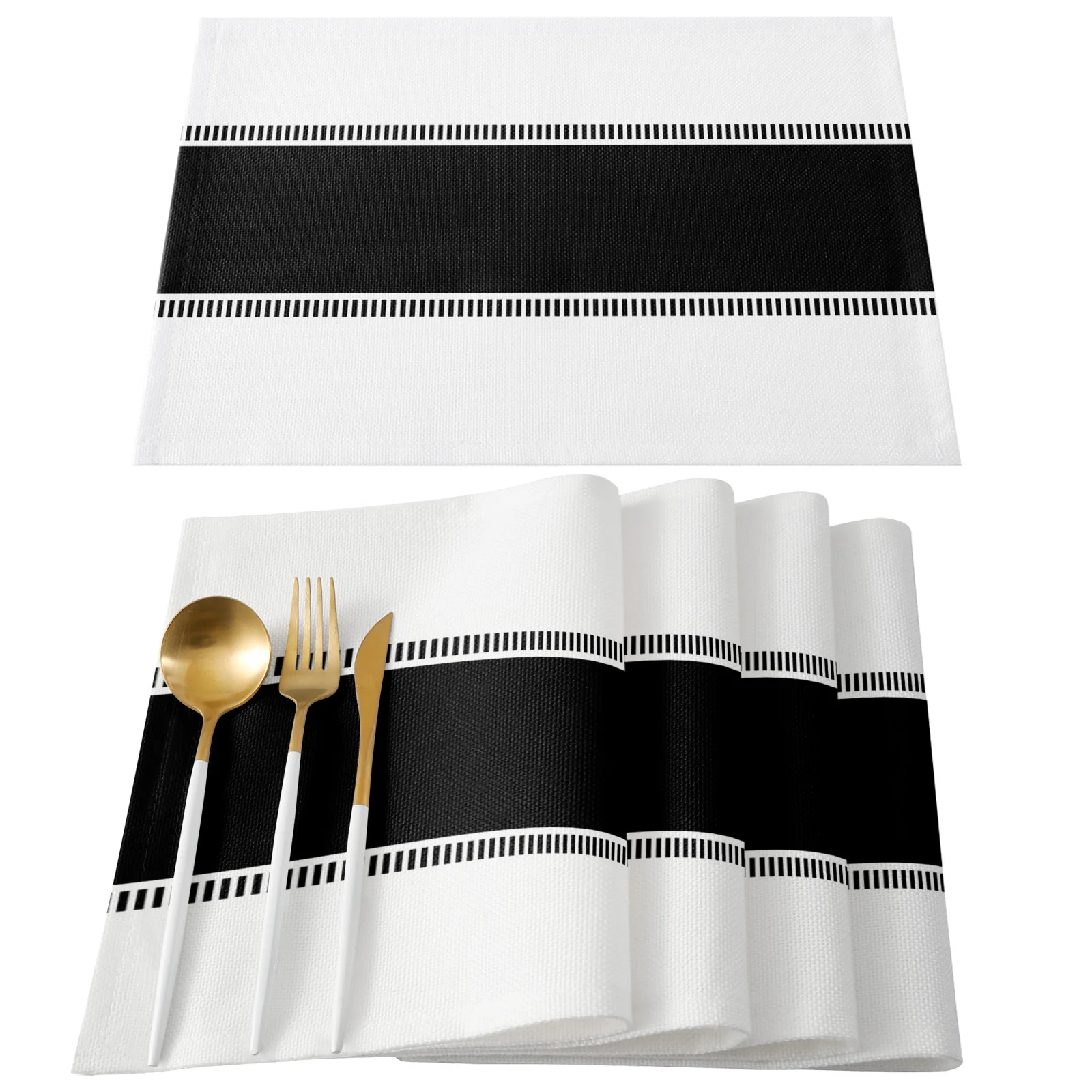 Black Stripes White Solid Color Texture Table Runner Home Wedding Table Mat Centerpieces Decoration Party Dining Long Tablecloth