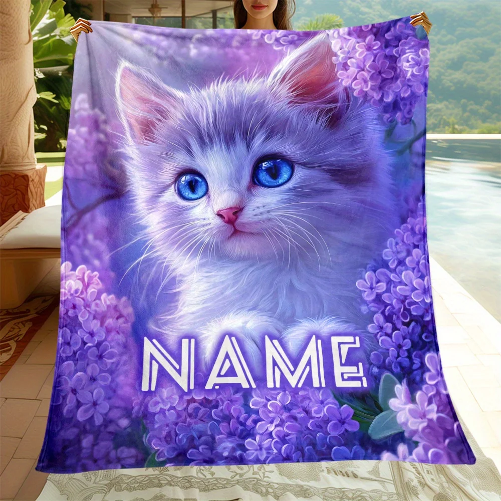 1 قطعة بطانية اسم مخصص مع القطط لطيف طباعة نمط جميع المواسم المنزل لينة مريحة الفانيلا بطانية غرفة نوم مدرب ديكور #1