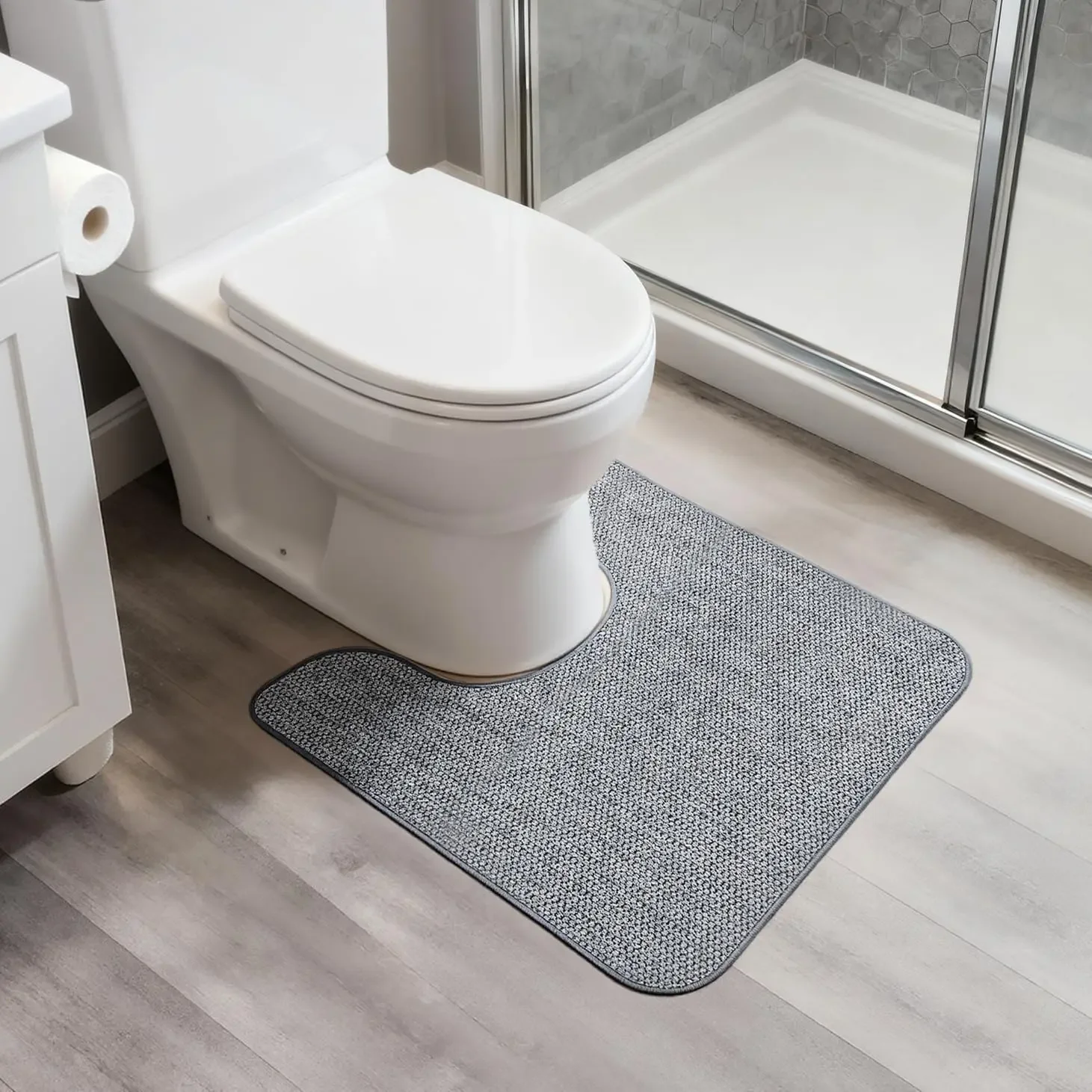 

U Shaped Toilet Rug Non Slip Quick Dry Absorbent Thin Bathroom Mat for Toilet, Grey 20x24 Inch