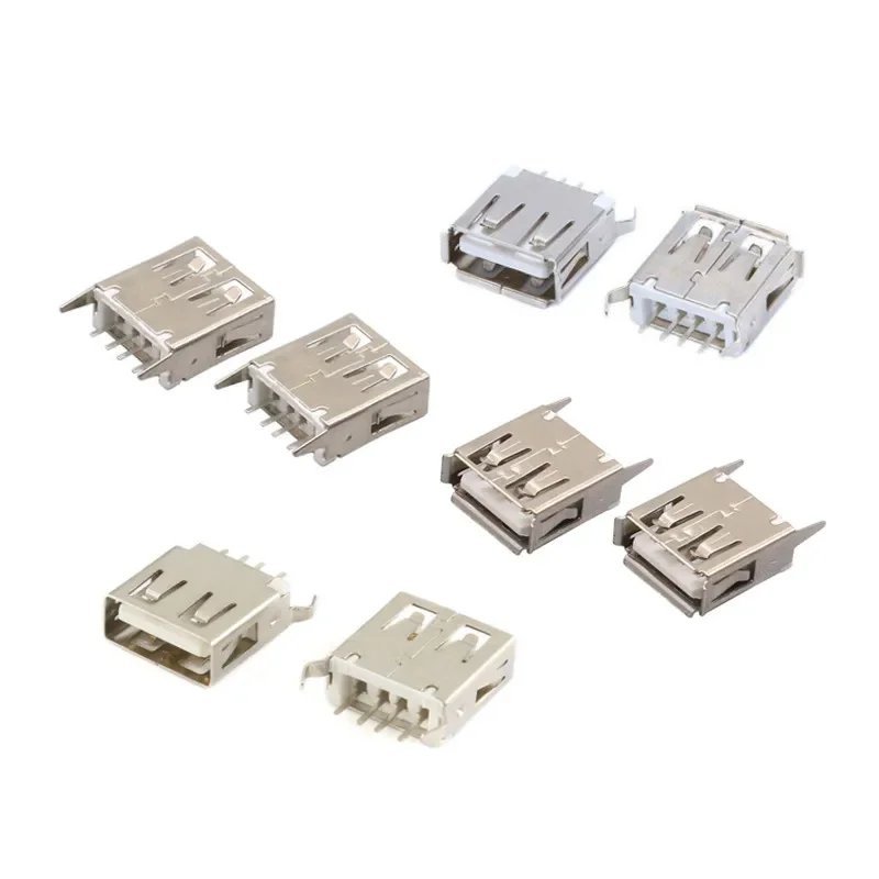 20Pcs USB Type A Female Socket, 180° Vertical 4-Pin Connector, PCB Mount USB AF Interface (13.7mm / 15.0mm Height)