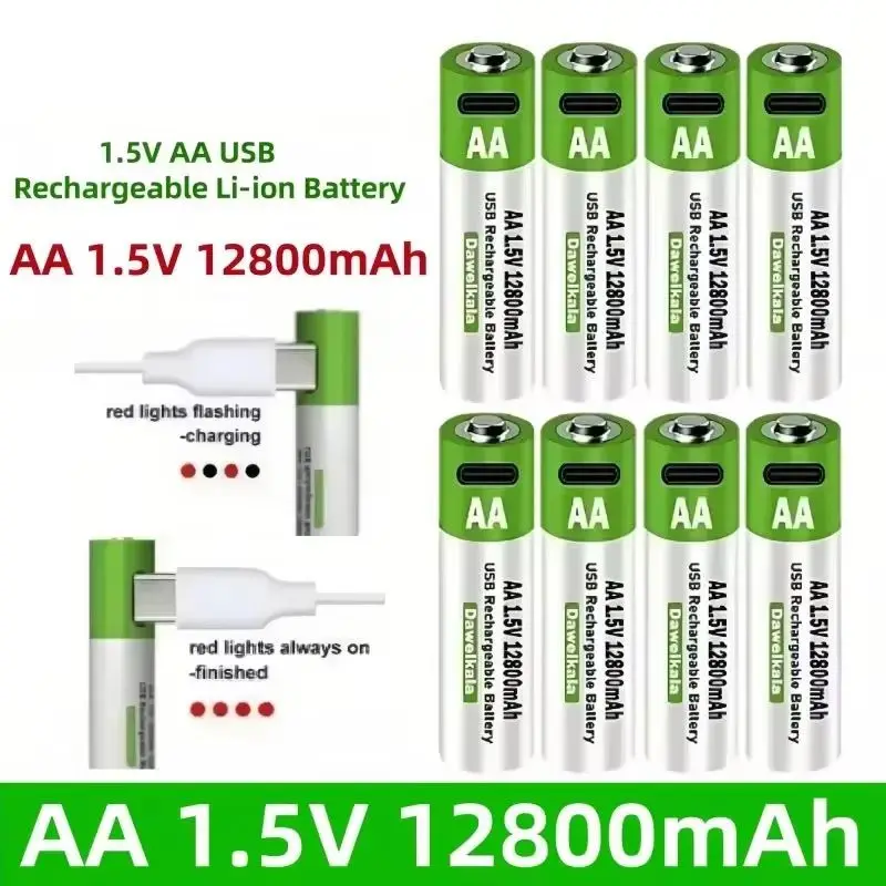 

AA 1.5V USB# Rechargeable Li-ion Battery 12800mAh Battery W/Type-C Cable for Toy Remote Control Mouse Electric Battery