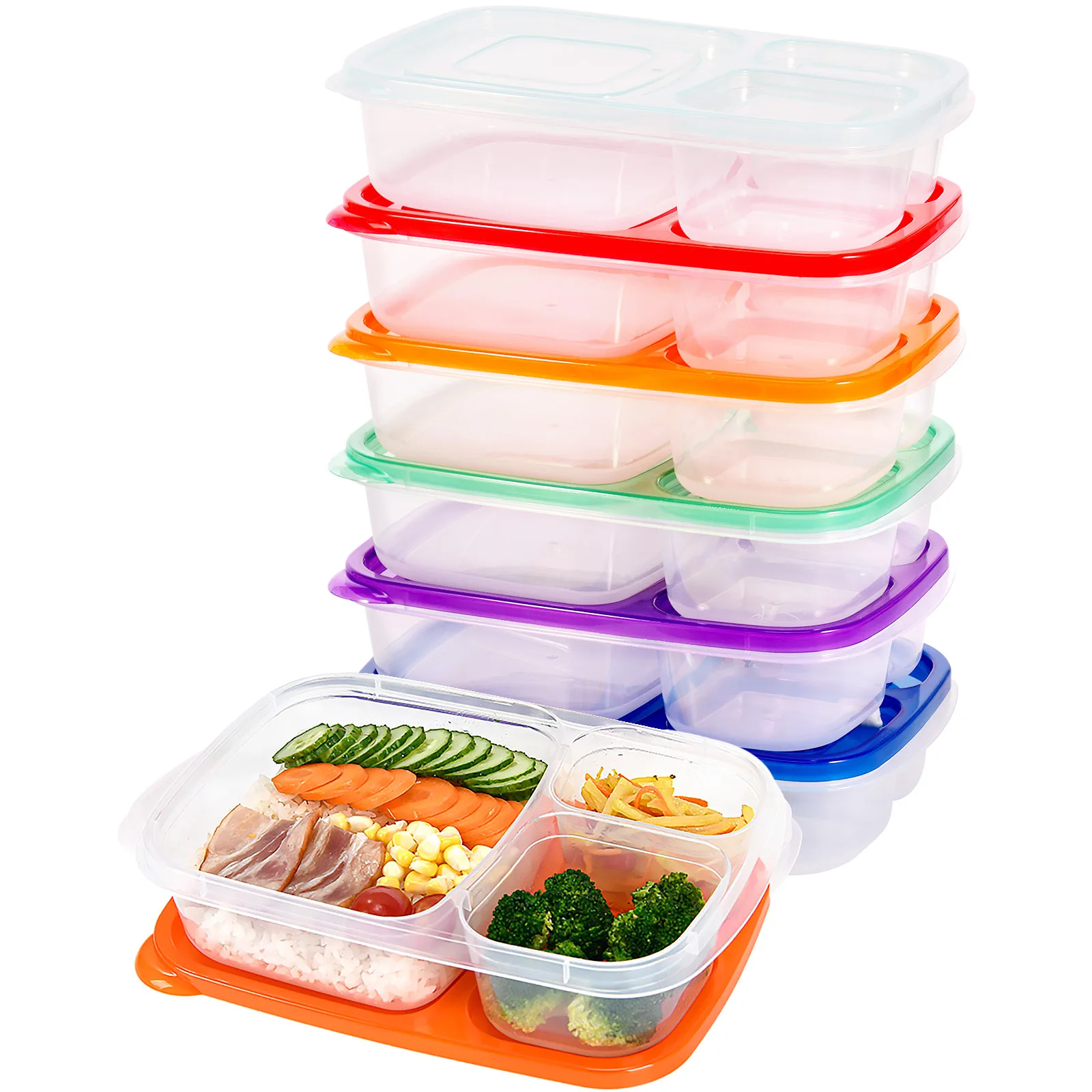 7pcs Bento Box 800ml Large Capacity Bento Containers With 3 Compartments Temperature Resistance Food Storage Boxes With Lids