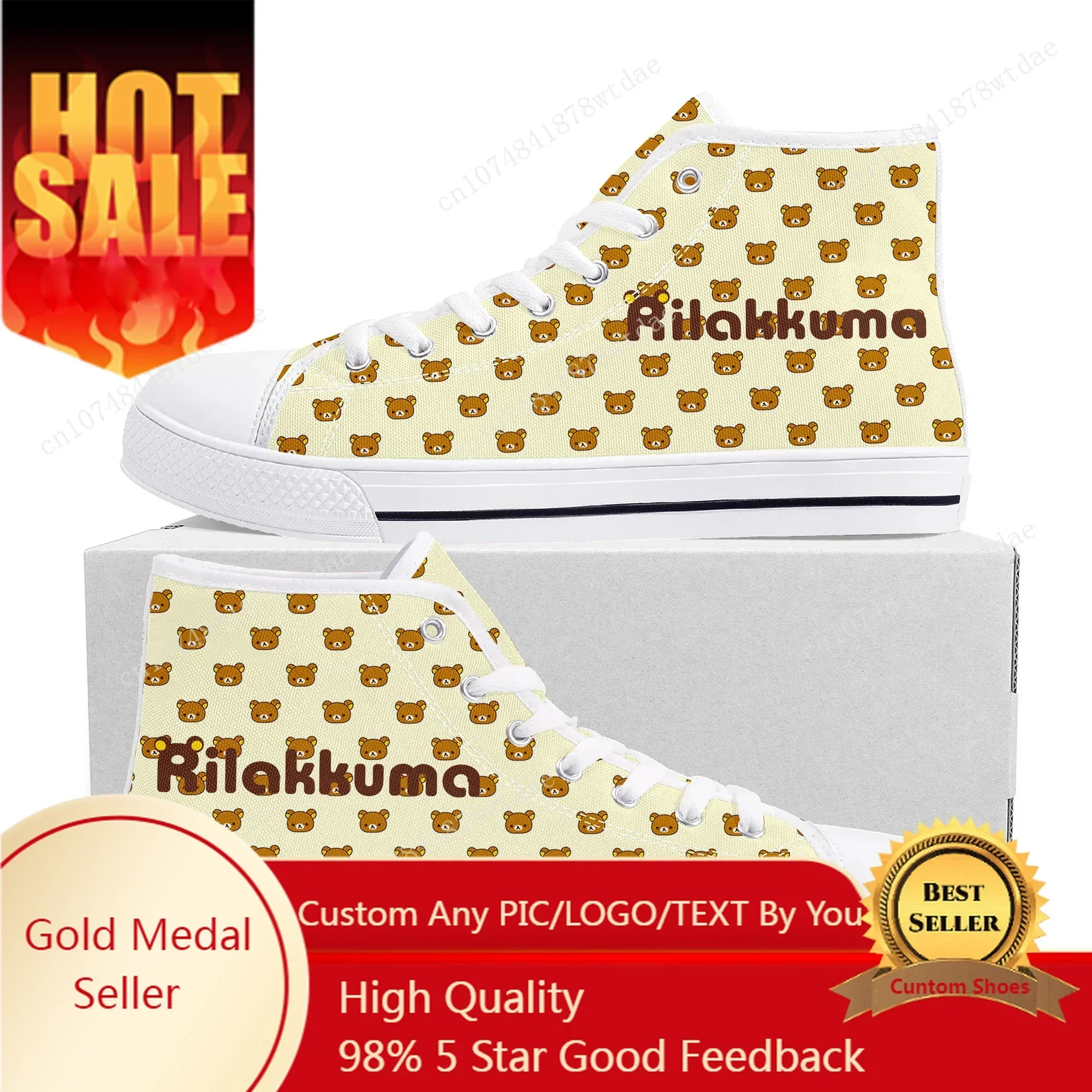 

Rilakkuma High Top Sneakers Mens Womens Teenager High Quality Canvas Sneaker Japanese Cute Cartoon Manga Couple Customized Shoes