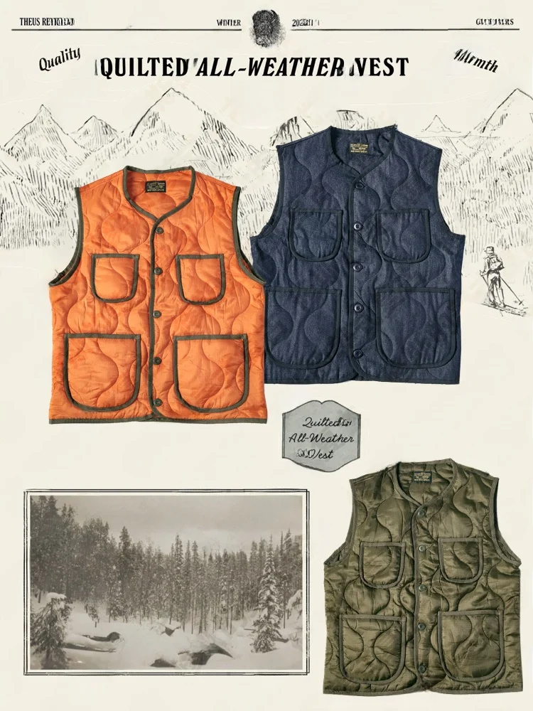

NonSto American Retro Gourd Quilted Cotton Vest Nylon Me BBJ Bag pe Faion Urban Youth Winter Stand Fit Pure Color