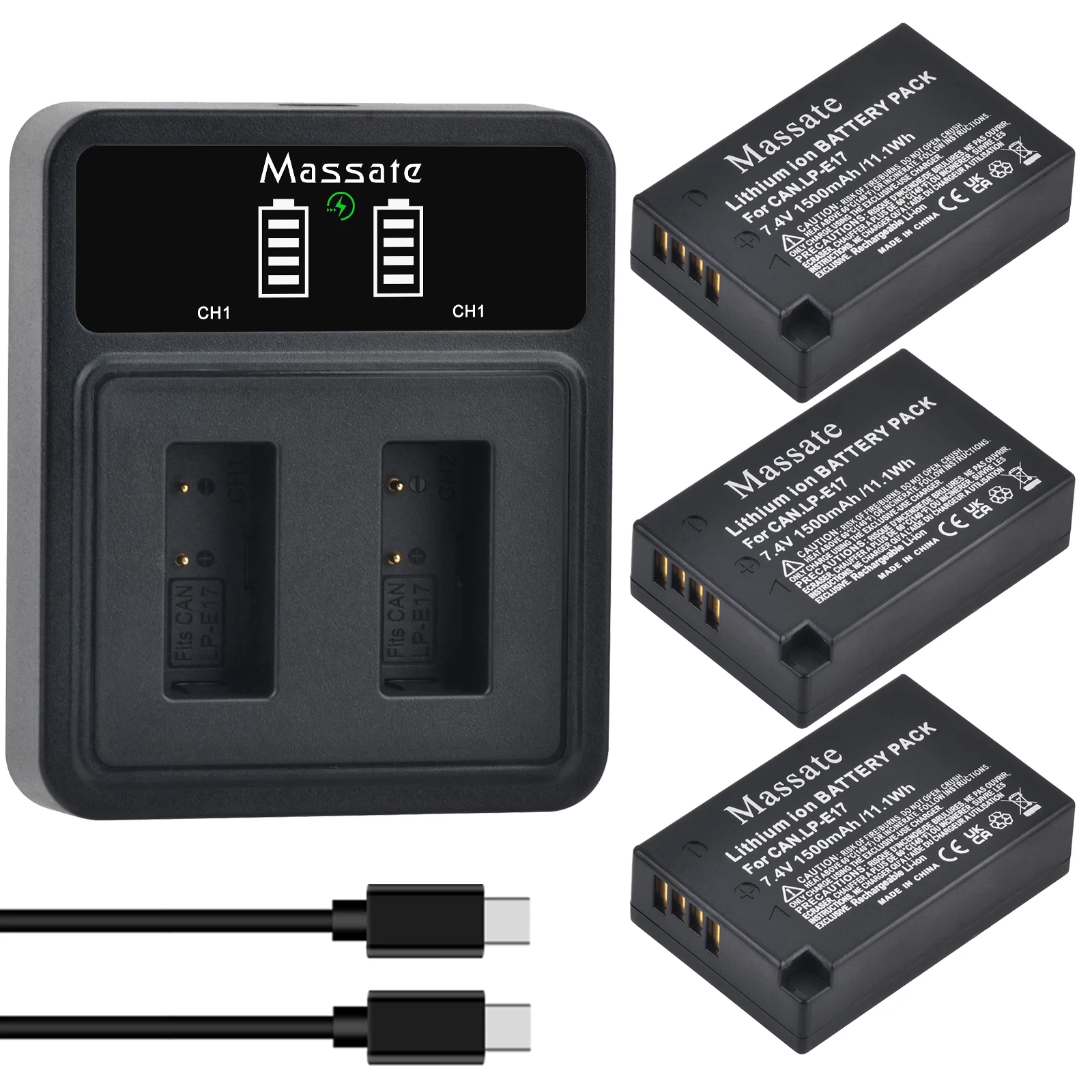 

Massate LP-E17 LPE17 LP E17 Battery +USB Dual Charger for Canon EOS R8 RP R50 200D 250D 750D 760D 800D M3 M5 M6 T6s T8i Kiss X8i