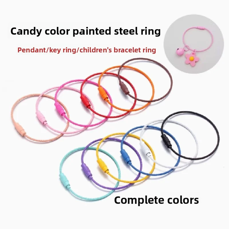 

5PCS Candy Colorful Key Ring Fob Ring Diy Pendant Accessories Material Baking Paint Tag Rope Ring Children Bracelet Ring