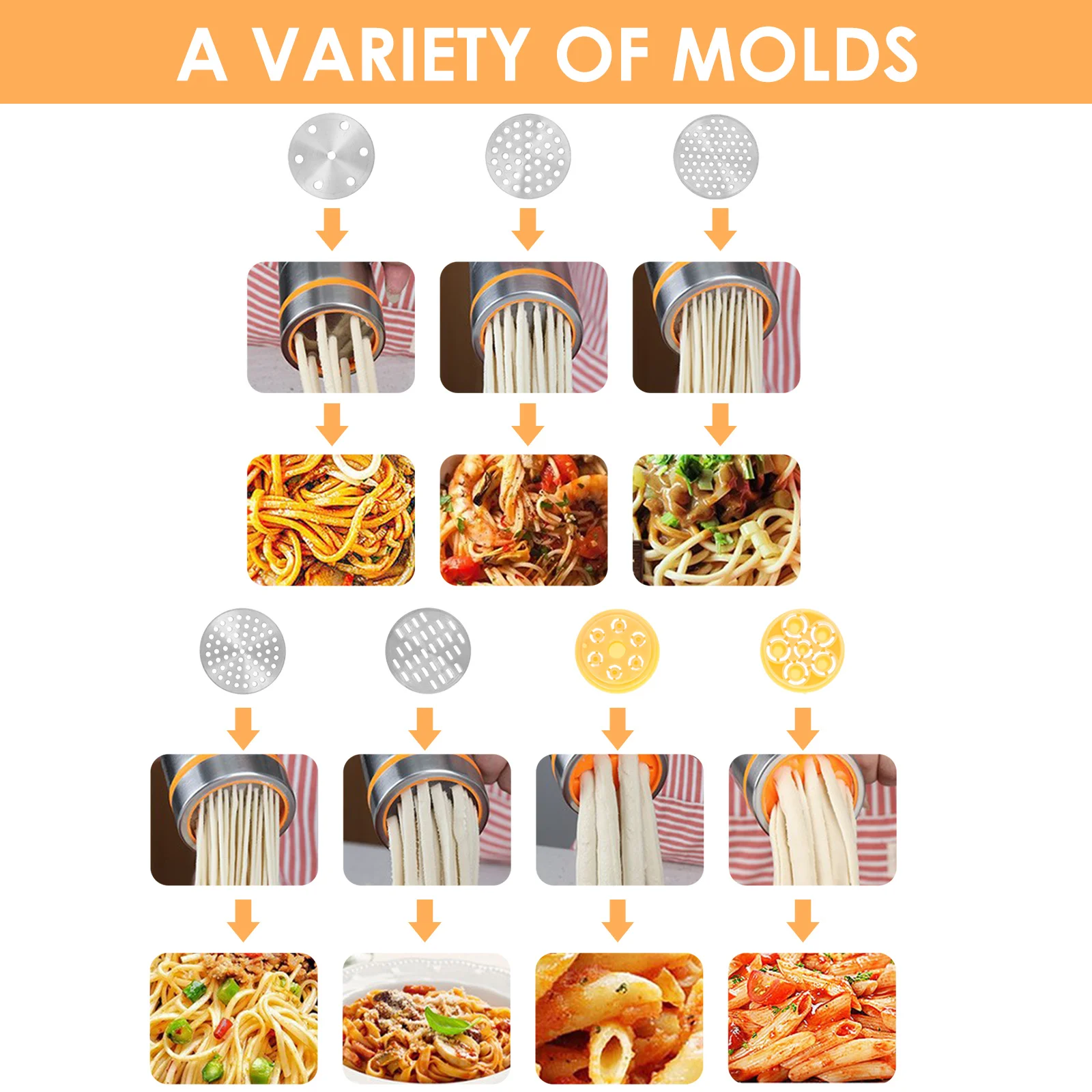 

1 Set Manual Noodle Maker 7 Stainless Steel Molds Multi-Function Dough Press Machine Home Kitchen Pasta Making Tool Kitchen