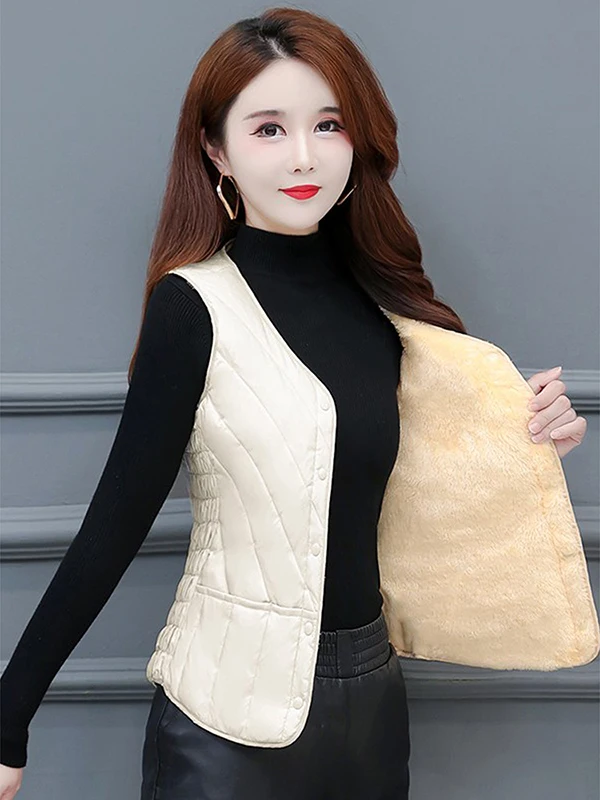 

Women's down Cotton Vest ort Slim Fit V-Ne Warmth Inner Core Outerwear Fce Lined Spring Autumn New Sle TKTO Brand