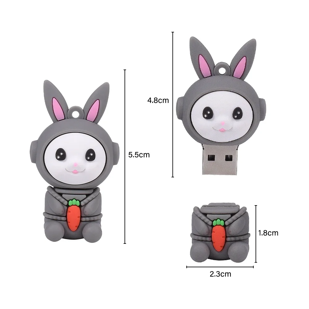 Cartoon Rabbit with Carrots USB Flash Drive 128GB Silicone Memory Stick Free Key Chain 64GB Creative Gift Pen Drive 32GB
