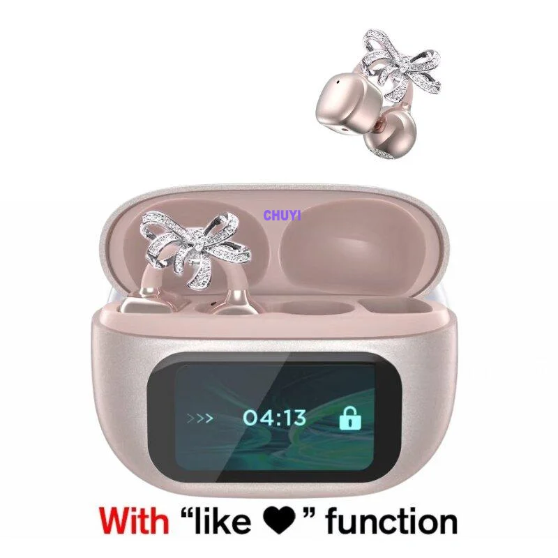أقراط على شكل فراشة بلوتوث 5.4 سماعة رأس AI مترجم عمر بطارية طويل شاشة تعمل باللمس مشبك على سماعات المجوهرات هدية للفتيات