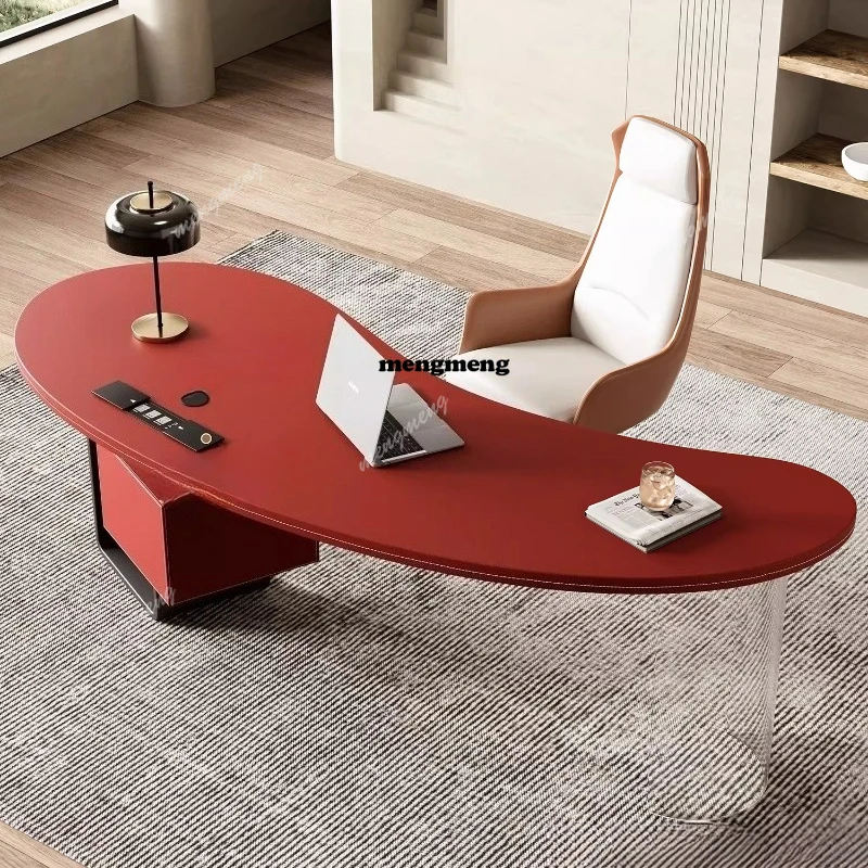 Saddle leather desk light luxury modern boss table designer modern simple high-end desk