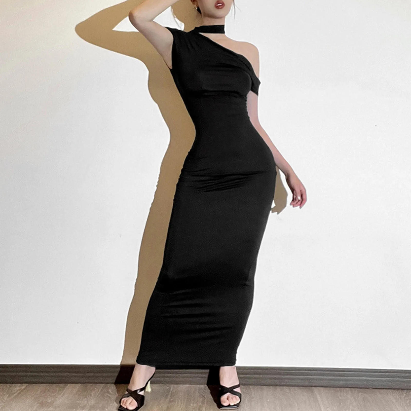 Women One Shoulder Bandage Dress Elegant Sexy Sleeveless Bodycon Black Celebrity Evening Club Party Dresses Plus Size S-L