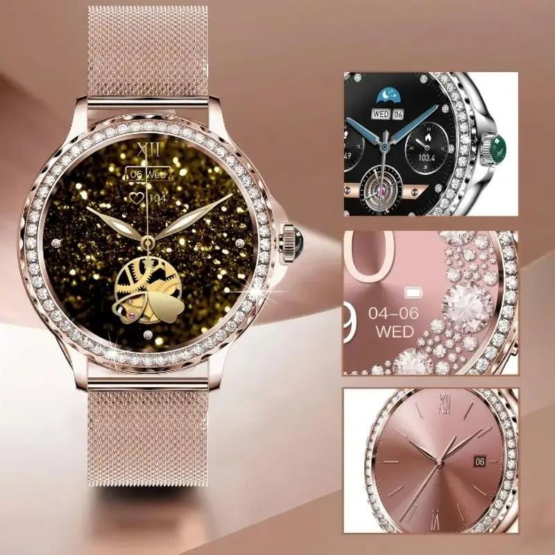 

NX19 Women's Diamond Smart Watch Metal Strap 1.3 Inch HD Screen Bluetooth Calls Health Monitor Fashion Decoration Wristwatch