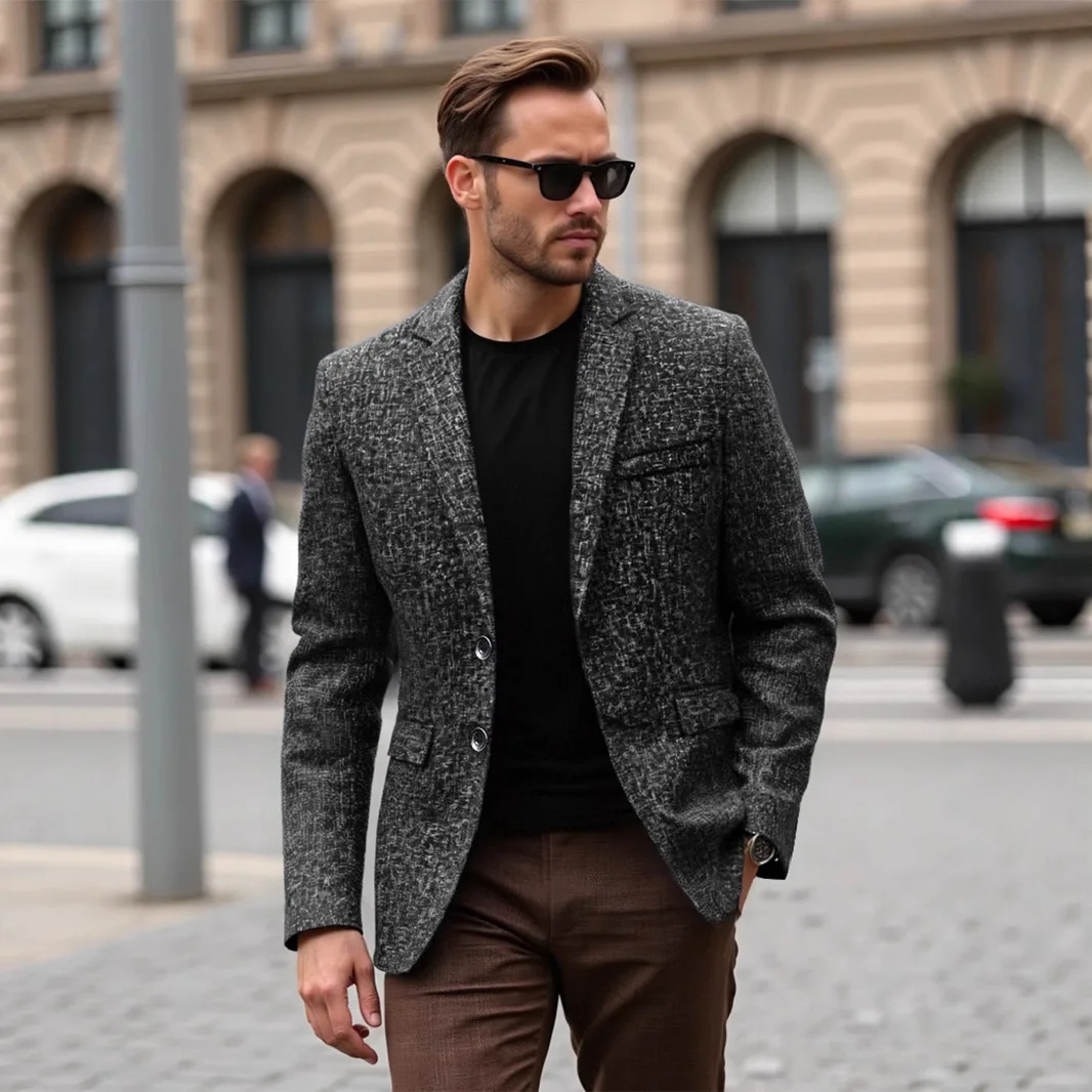 

Men's Spring And Autumn Business Casual Blazer Single-breasted Jacket Lightweight Polyester Lapel Blazer