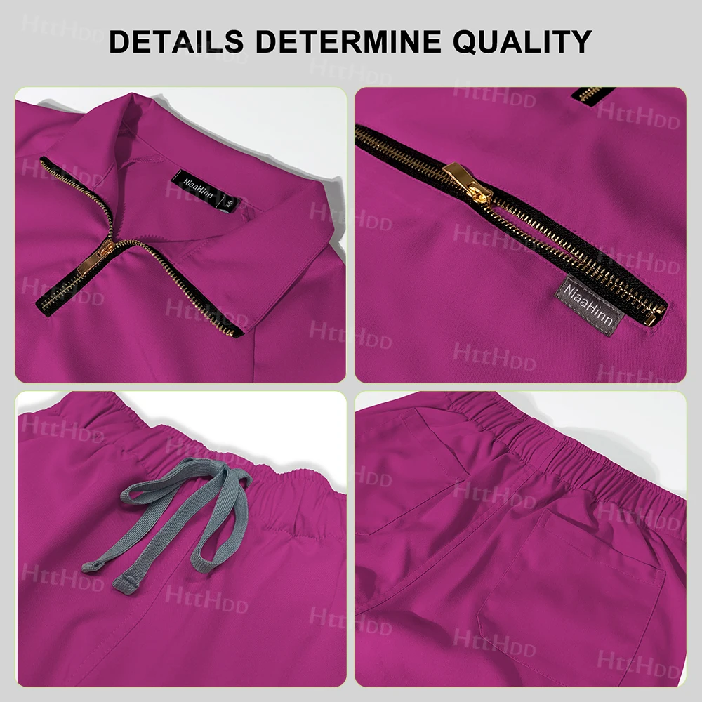 Uniforme Médico com Bolsos de Zíper para Mulheres, Esfoliantes Dentários, Uniforme de Enfermeira, Enfermagem Pediátrica, Desgaste do Trabalho de Saúde, Moda, Preço de atacado