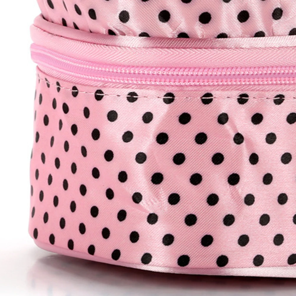 

Double Layer Bag Toiletry Organizer with Hand Strap Dots Pattern Travel Makeup Case for Women Girls Point