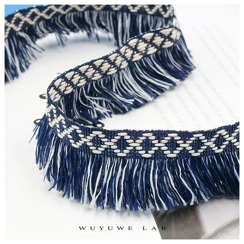 2m Bicolor Navy blue White Diamond Webbing Tassel Fringe Lace Trim Lace Clothing Curtains DIY Home Accessories Tassels Lace 3cm