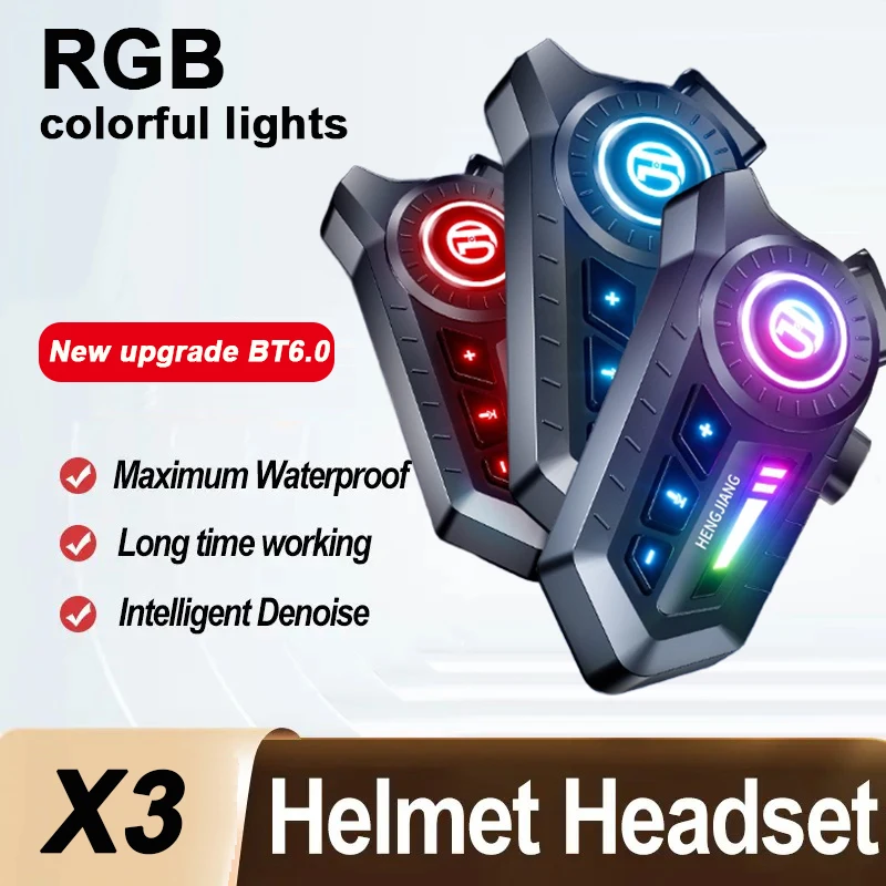 1/2PCS X3 Bluetooth 6.0 Motorcycle Helmet Headset Wireless Motor Bike Handsfree Stereo Earphone Speaker Noise Reduction With Mic
