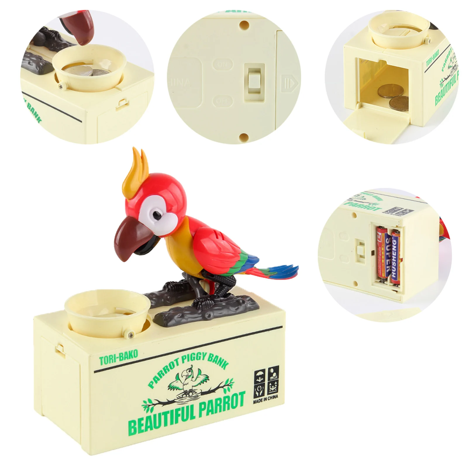 Parrot Piggy Bank Hungry Stealing Eating Parrot Coin Storage Bank Coin Munching Toy Money Saving Box Ideal Birthday Gift For